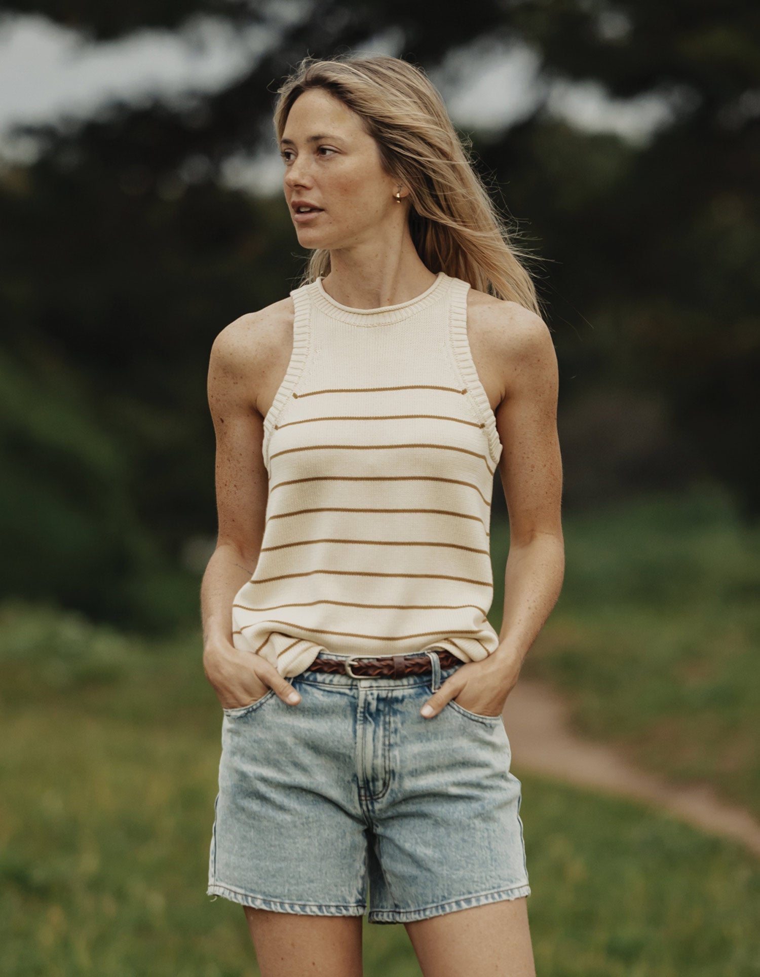Women | Wanderlust Hi-Neck Tank | Fennel Stripe