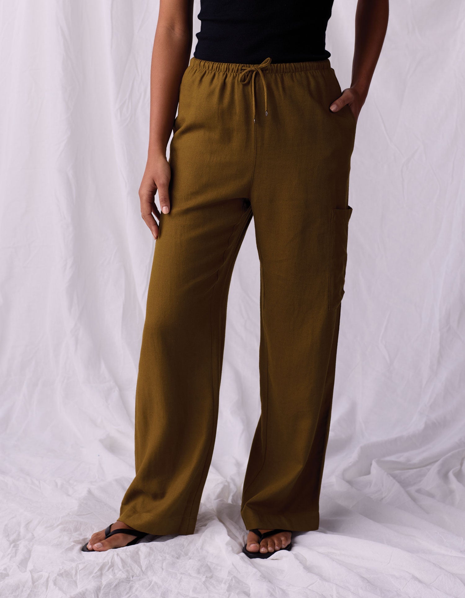 Women | Leukos Linen-Blend Drawcord Pant | Tobacco