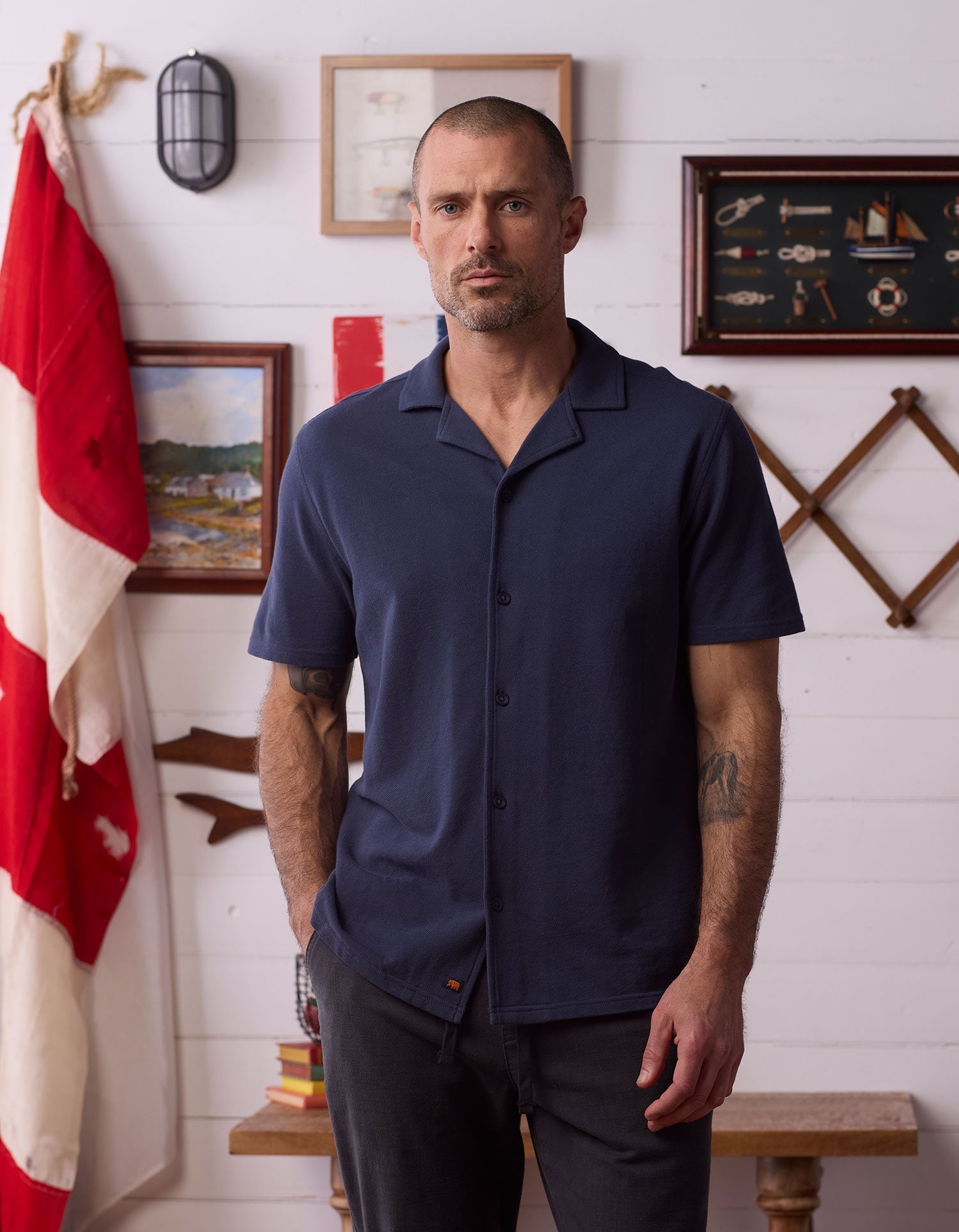 Men | Cotton Pique Camp Shirt | Navy