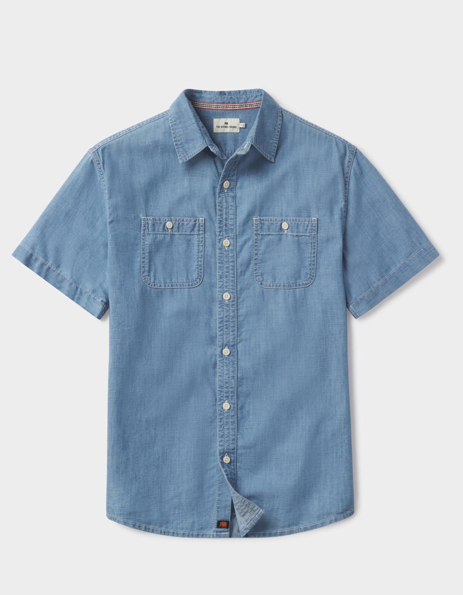Men | Chambray Short Sleeve Button Up | Medium Wash