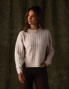 Women | Cable Knit Split Side Pullover | Cream Multi