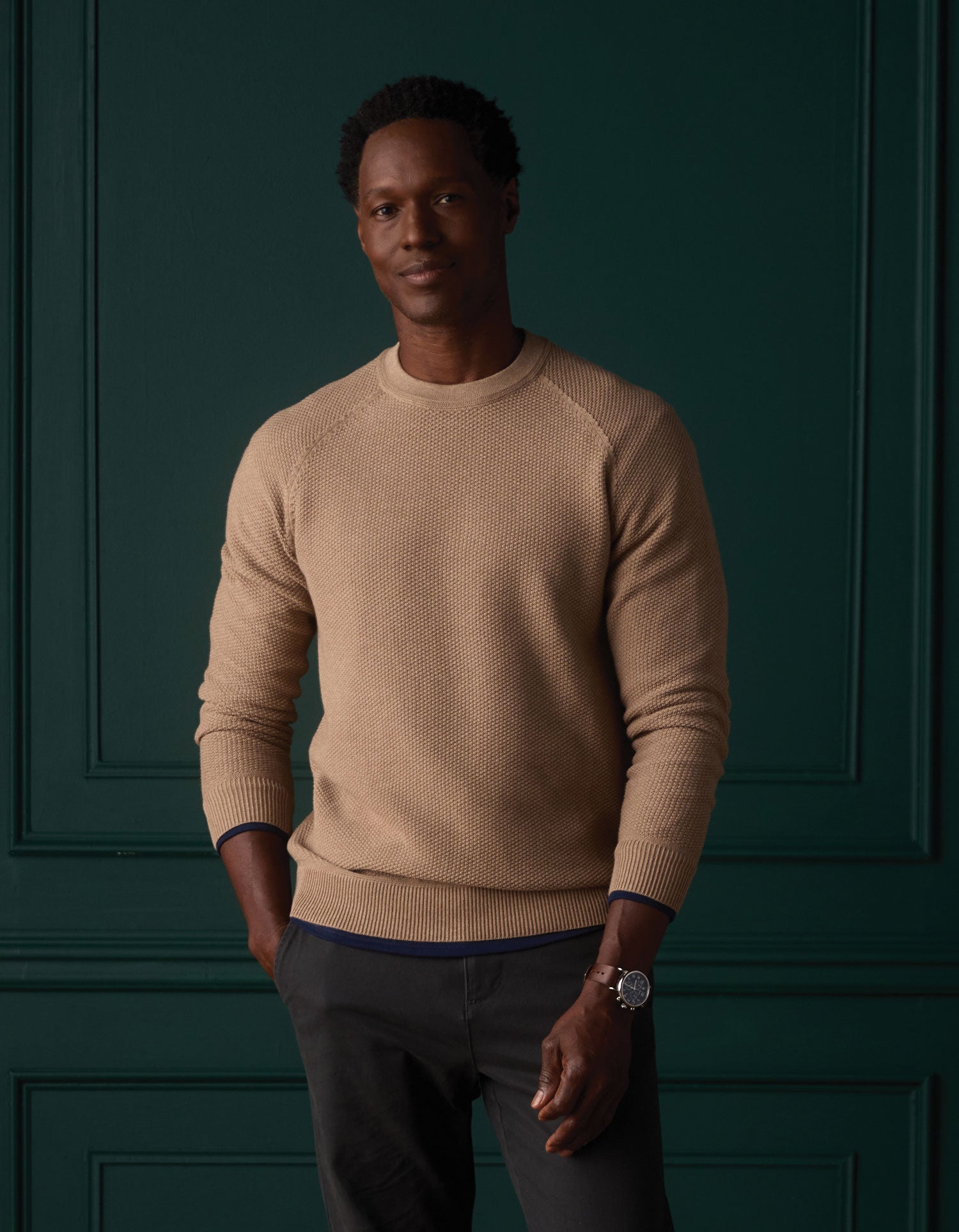 Men | COOLMAX® Textured Crewneck Sweater | Dark Taupe