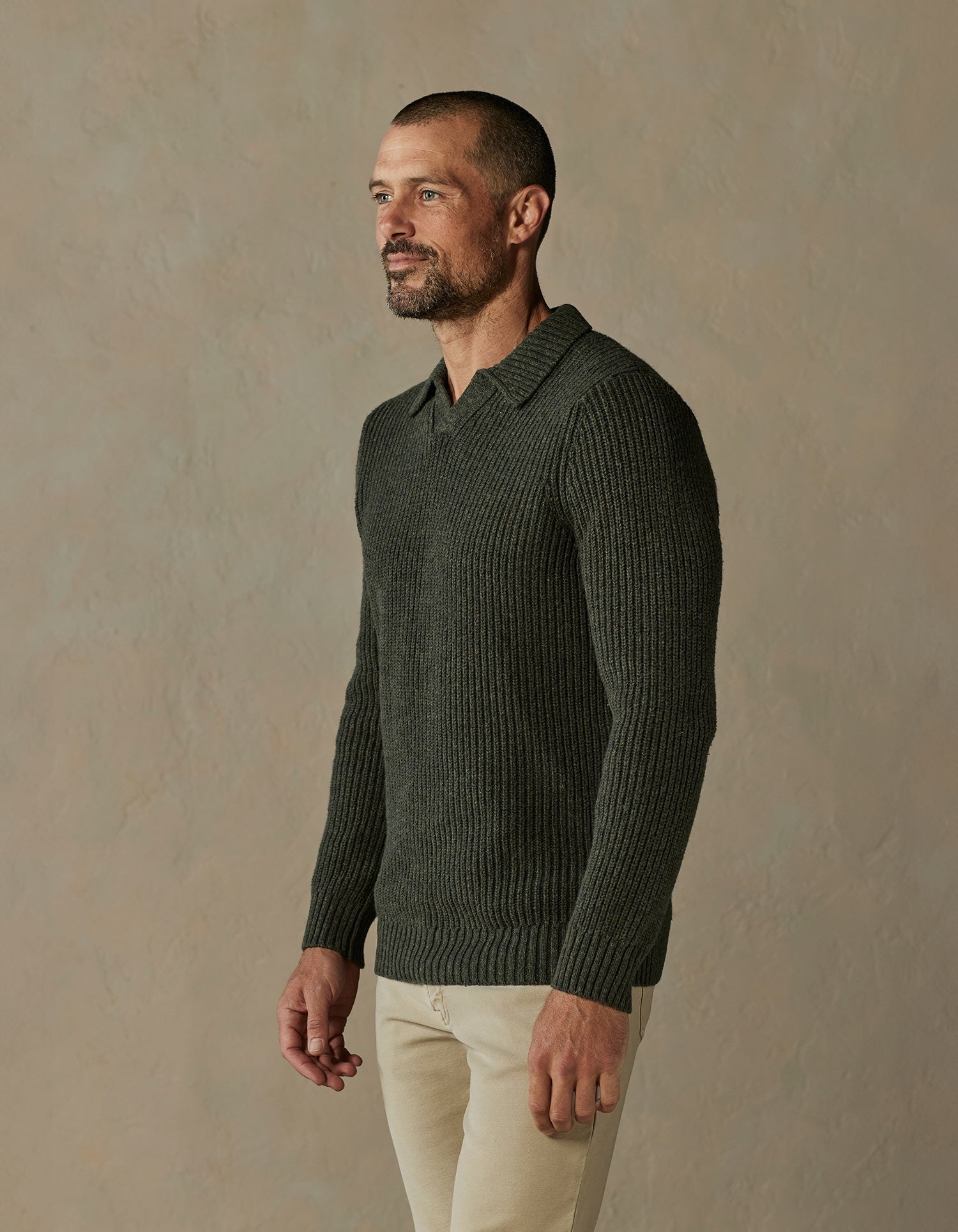 Men | Marled Polo Sweater | Olive