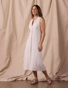Women | Leukos Linen-Blend Lapel Dress | Ivory