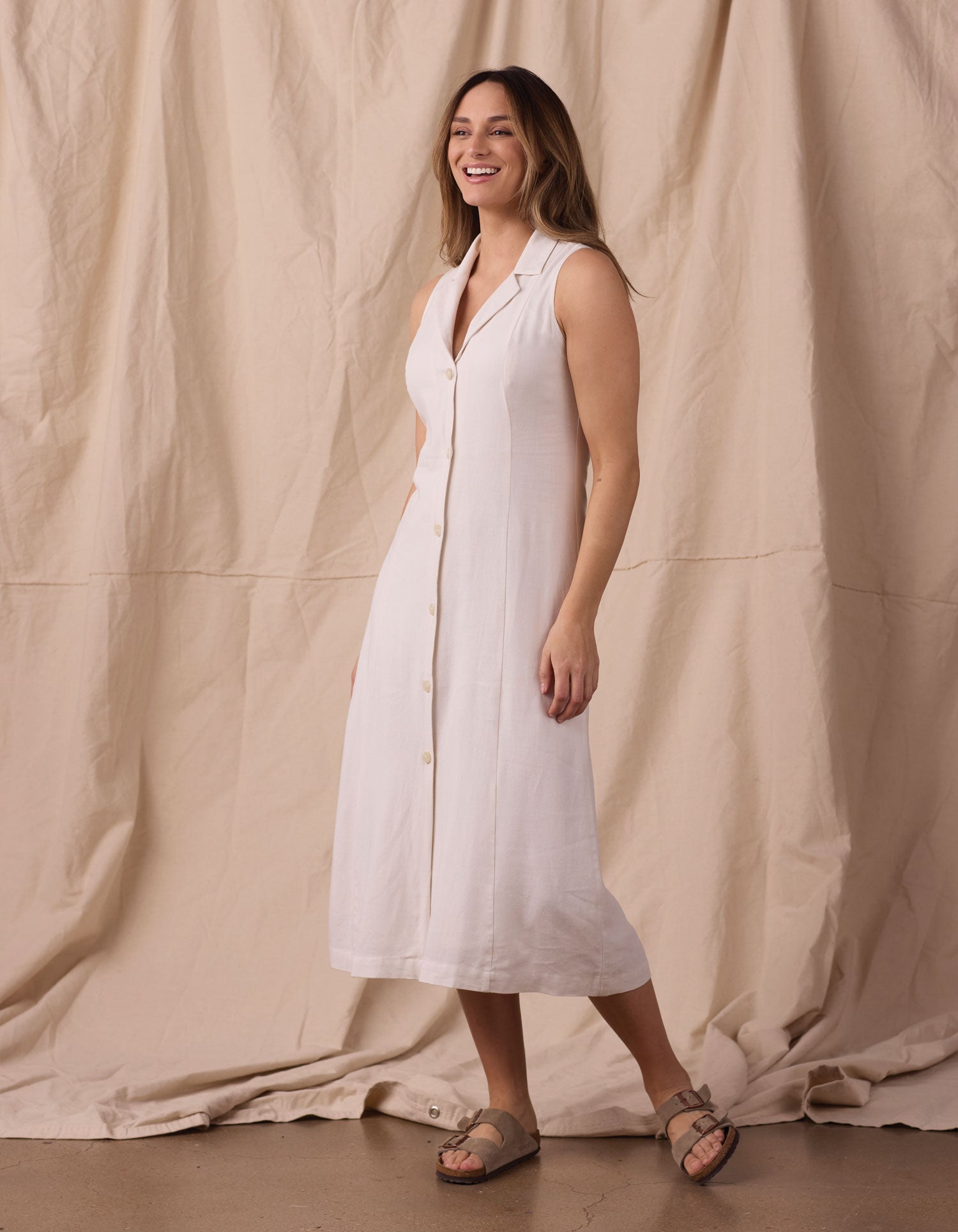 Women | Leukos Linen-Blend Lapel Dress | Ivory