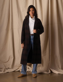 Women | Duster Coat | Midnight Brown Plaid