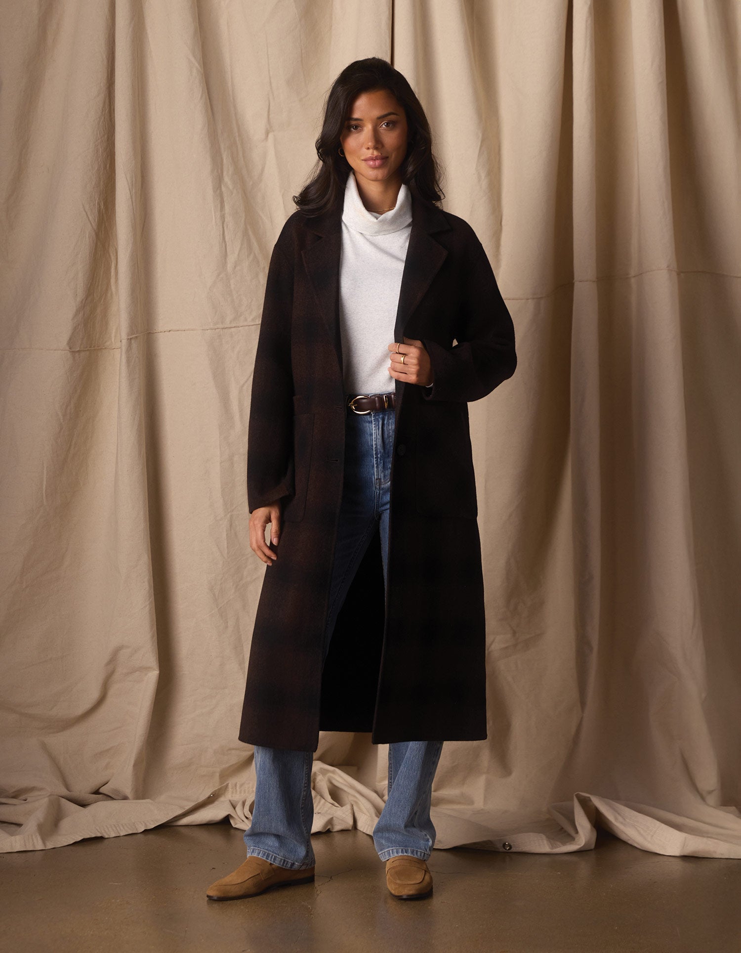 Women | Duster Coat | Midnight Brown Plaid