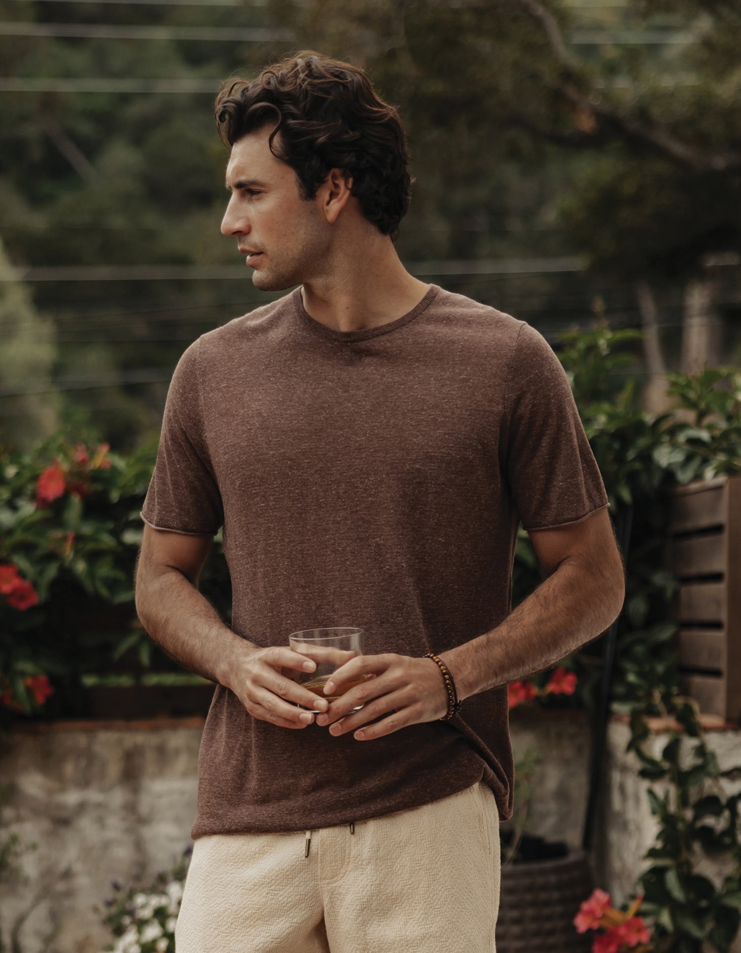 Men | Summer Linen-Blend Knit Tee | Espresso