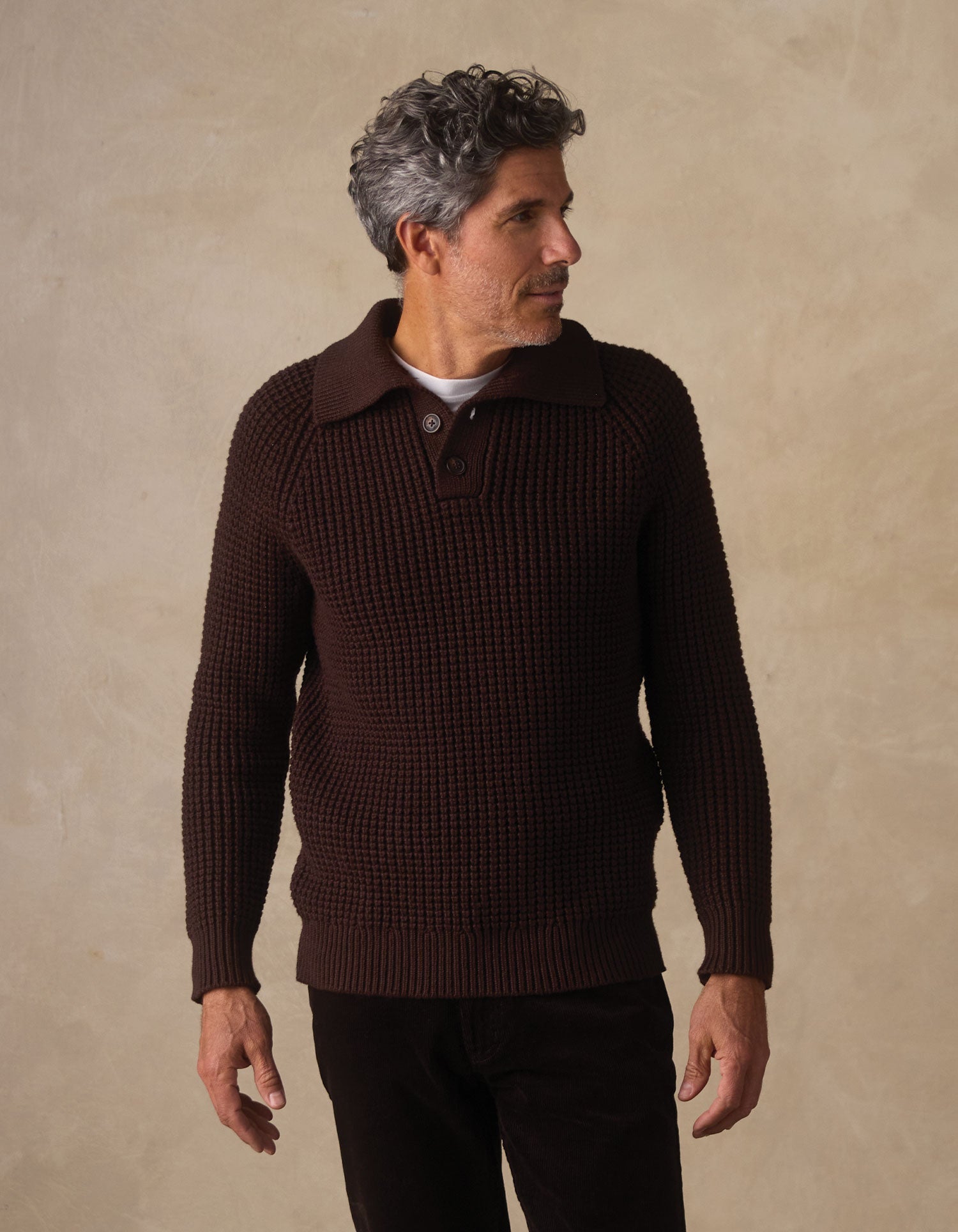 Men | Waffle Sweater Popover | Dark Brown