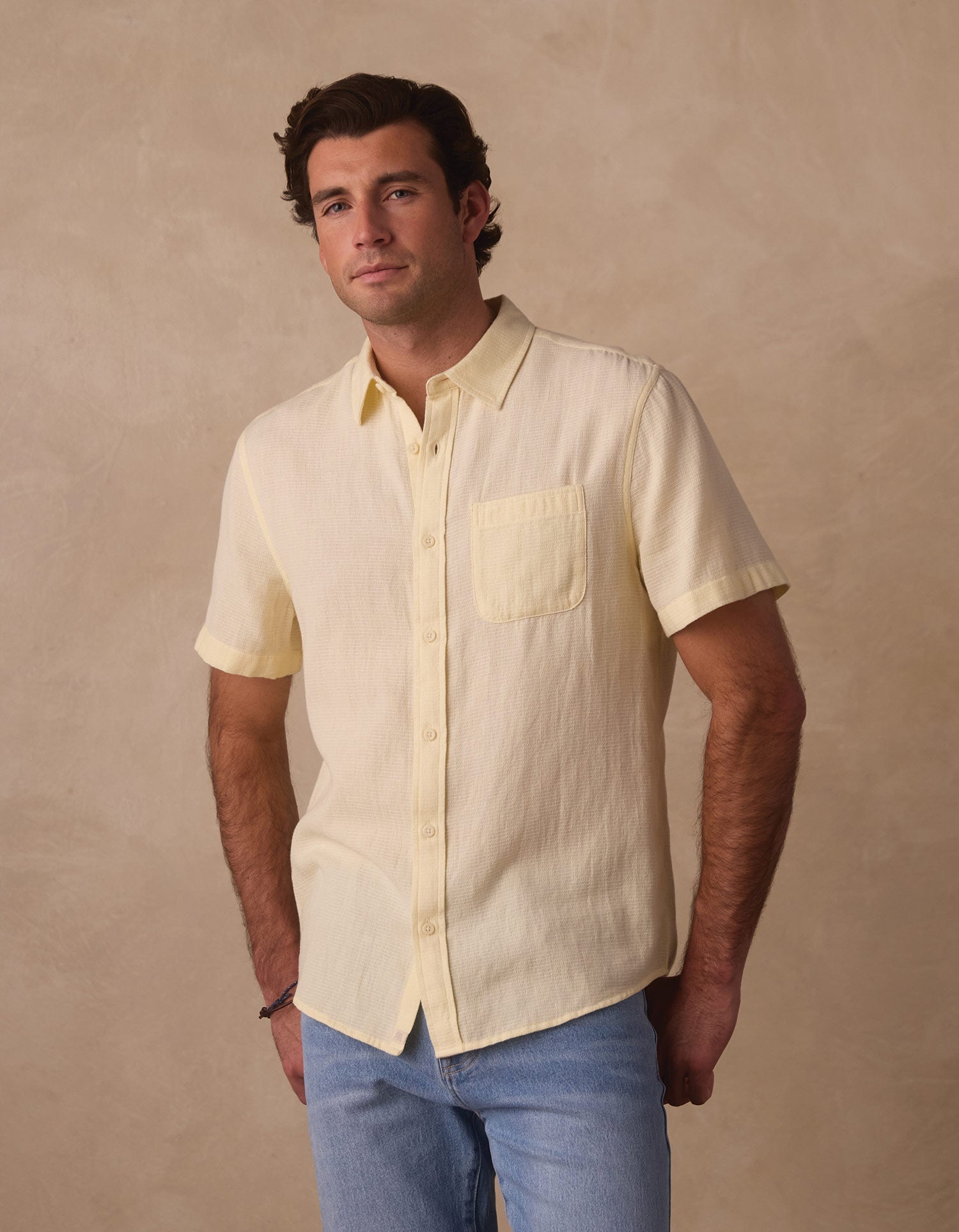 Men | Freshwater Short Sleeve Button Up Shirt | Summer Yellow Check