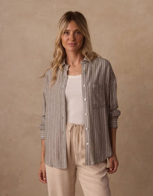 Women | Freshwater Overshirt | Moss Stripe