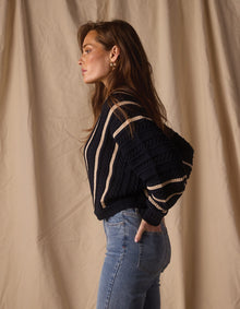 Women | Apres Chevron Sweater | Navy/Birch Stripe