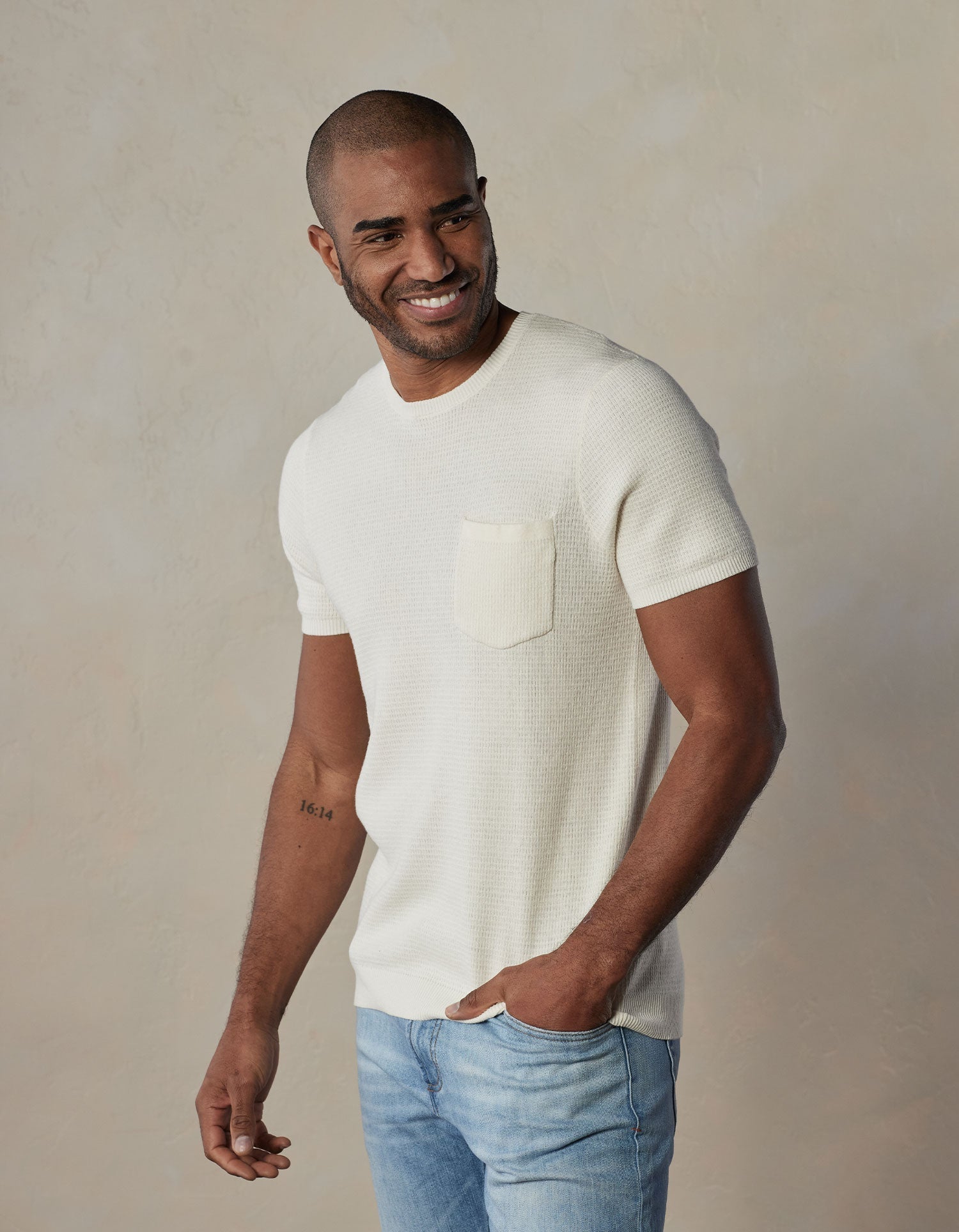 Men | Waffle Knit Sweater Tee | Cream