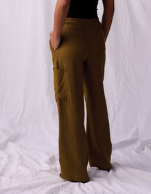 Women | Leukos Linen-Blend Drawcord Pant | Tobacco