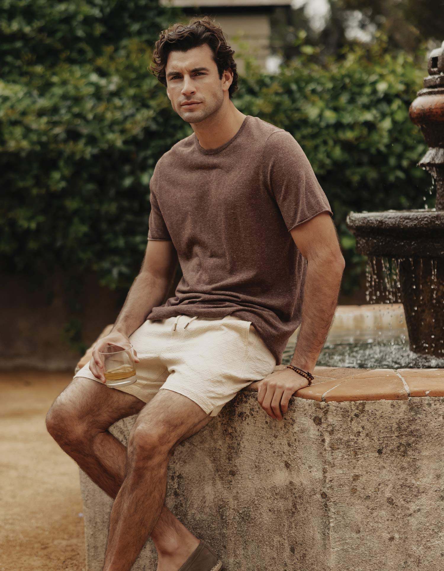 Men | Summer Linen-Blend Knit Tee | Espresso