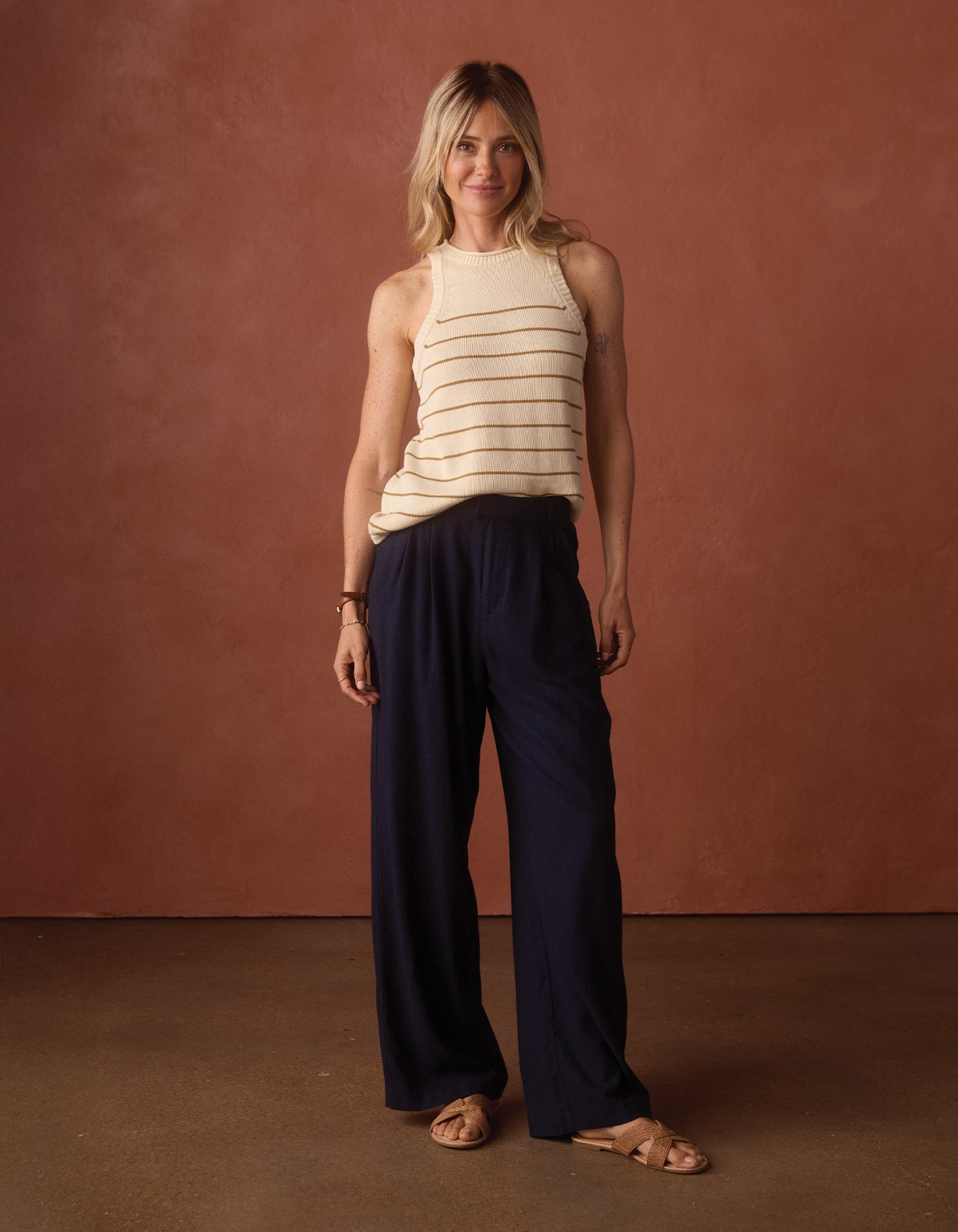 Women | Wanderlust Hi-Neck Tank | Fennel Stripe
