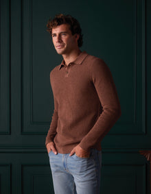 Men | Robles Knit Waffle Stitch Polo | Heather Brown