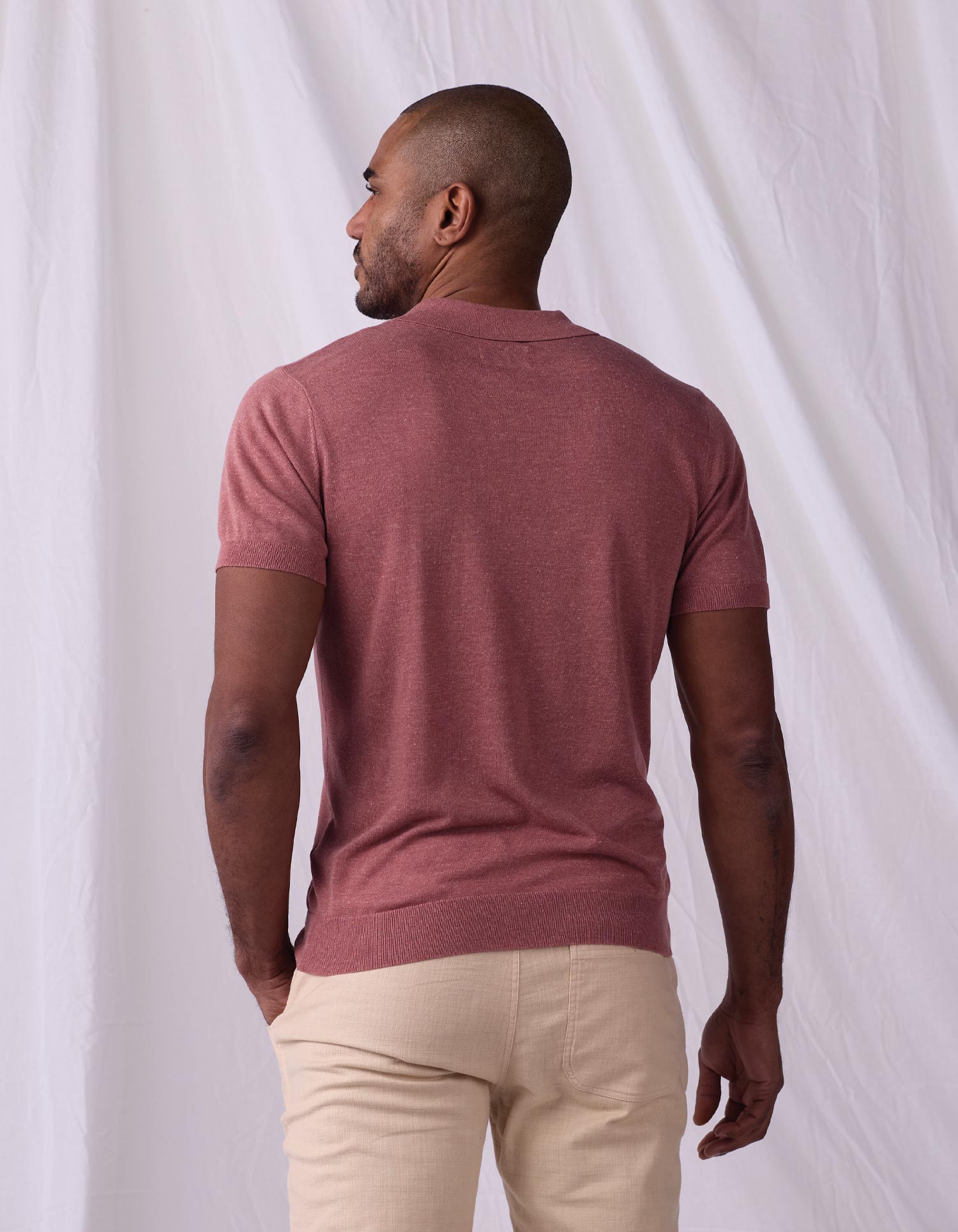 Men | Summer Linen-Blend Polo | Adobe Rose Heather