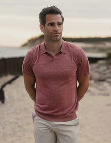 Men | Summer Linen-Blend Polo | Adobe Rose Heather