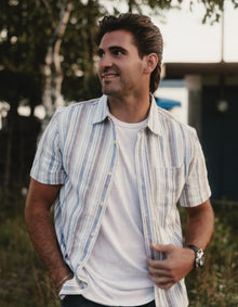 Men | Freshwater Short Sleeve Button Up Shirt | Misty Harbor Stripe