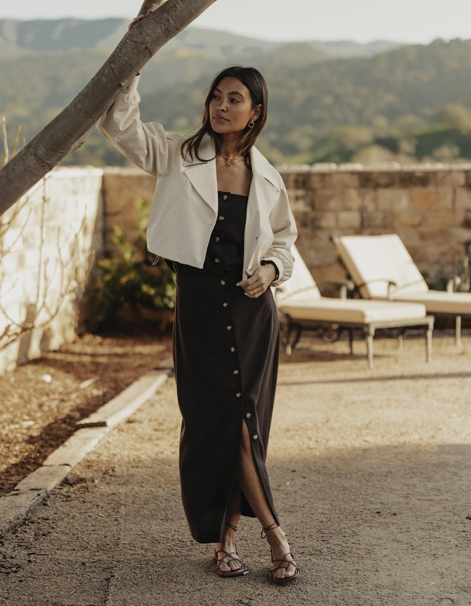 Women | Leukos Linen-Blend Button Front Skirt | Umber
