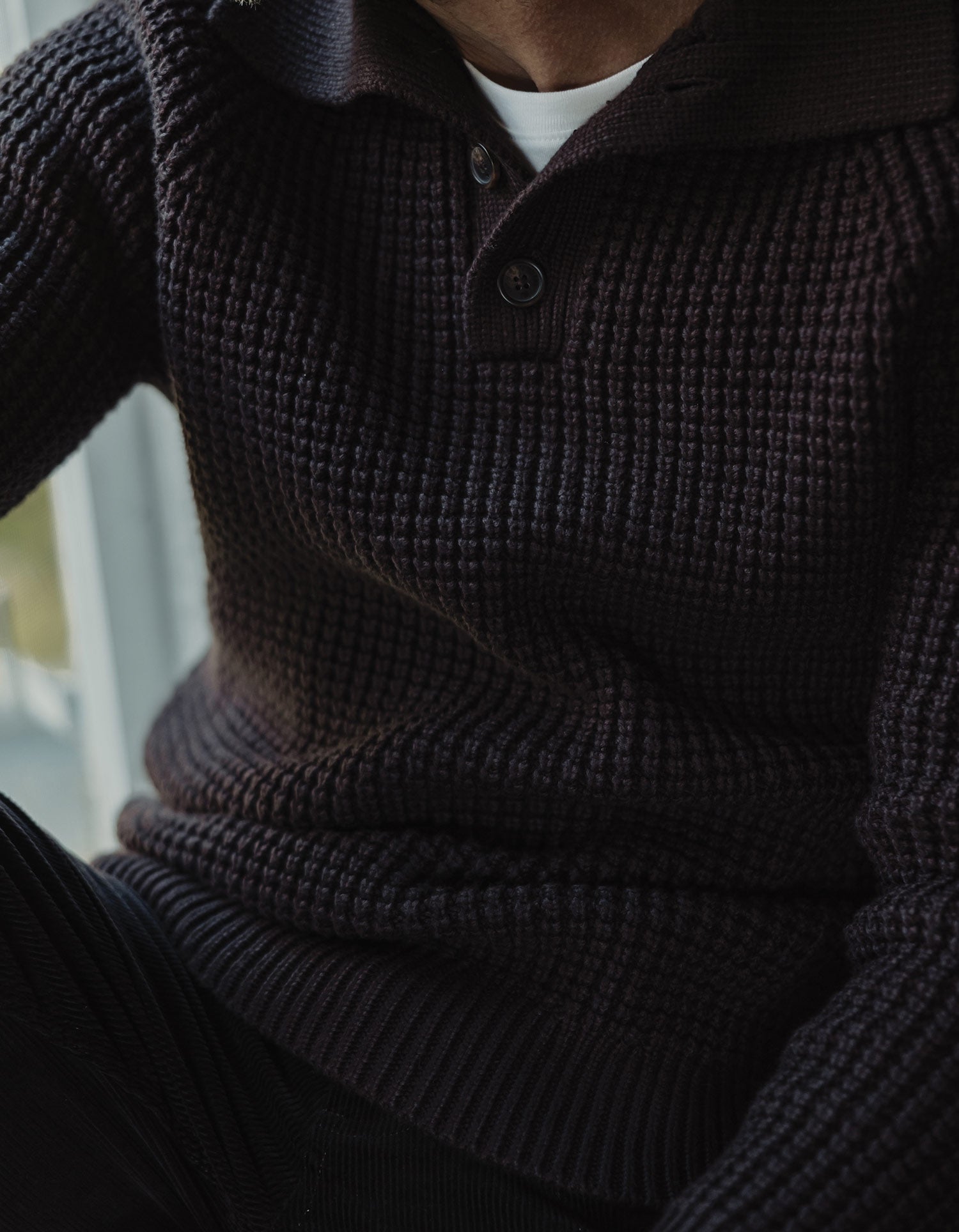 Men | Waffle Sweater Popover | Dark Brown