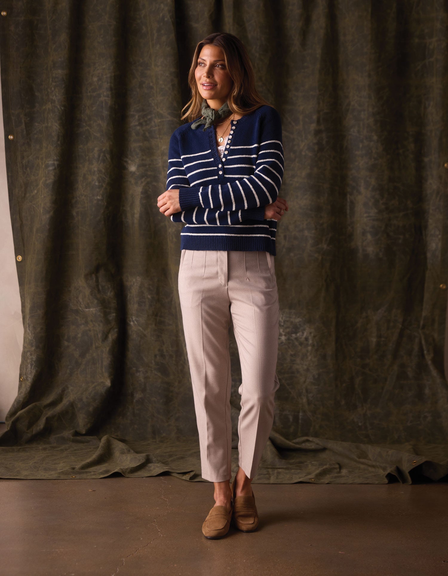 Women | Josefine Henley Sweater | Navy/Cream Stripe