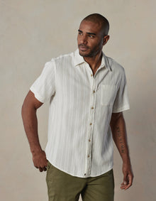Men | Freshwater Short Sleeve Button Up Shirt | Ivory Crinkle Dobby