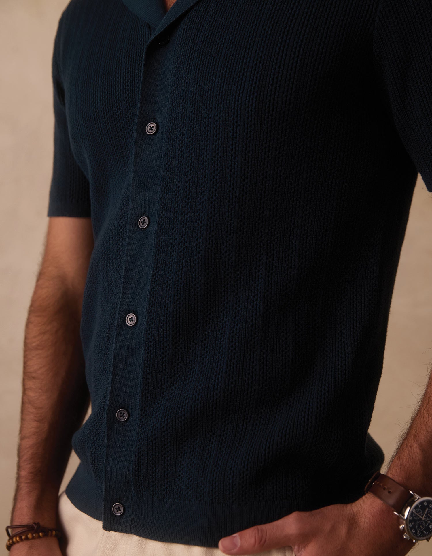 Men | Robles Textured Knit Camp Button Up | Dark Oasis