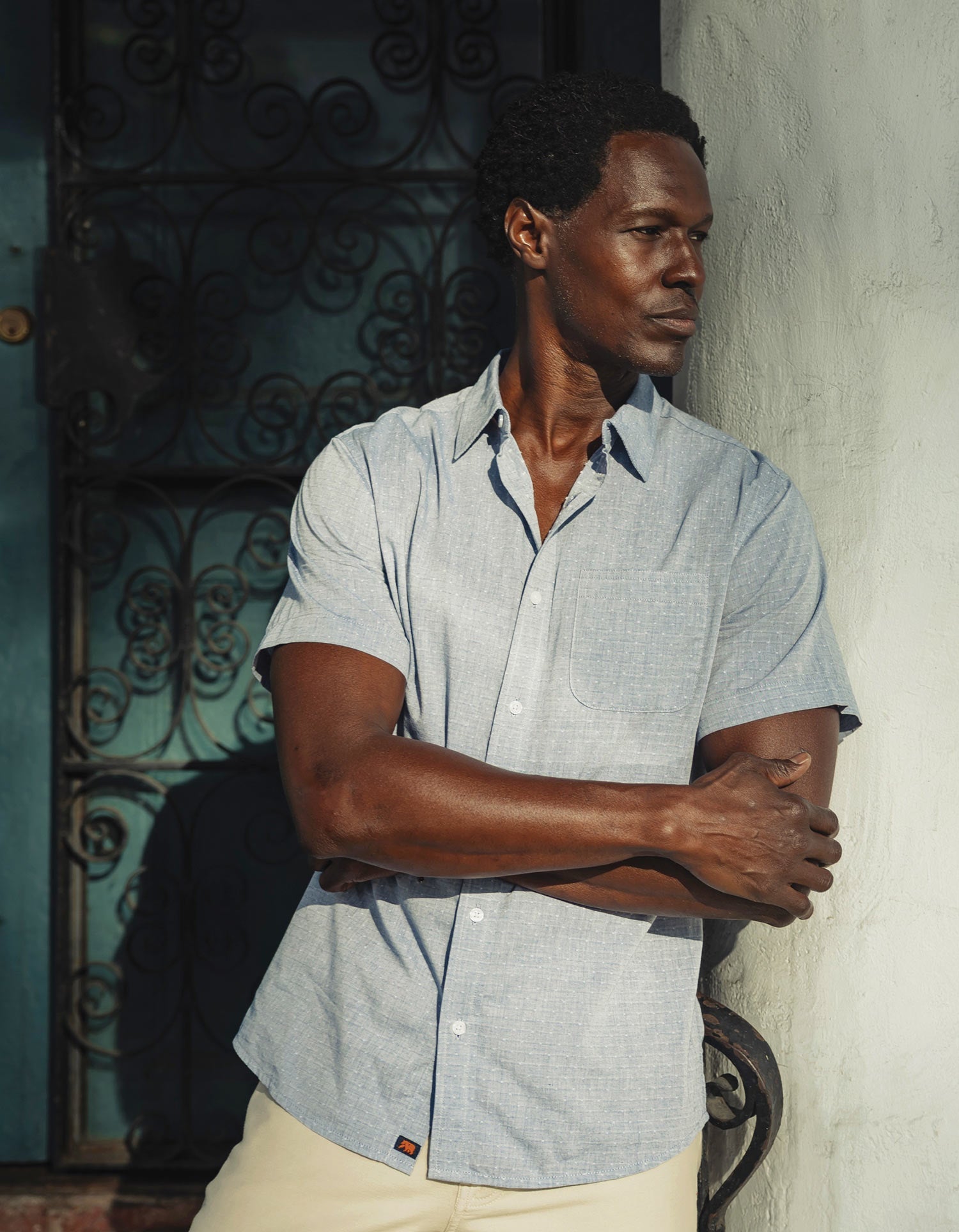 Men | Freshwater Short Sleeve Button Up Shirt | Blue Dobby