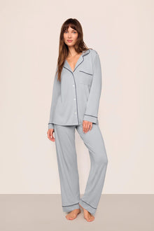 Model is wearing Gisele TENCEL Modal Long PJ Set  in  Gray Dawn/Navy