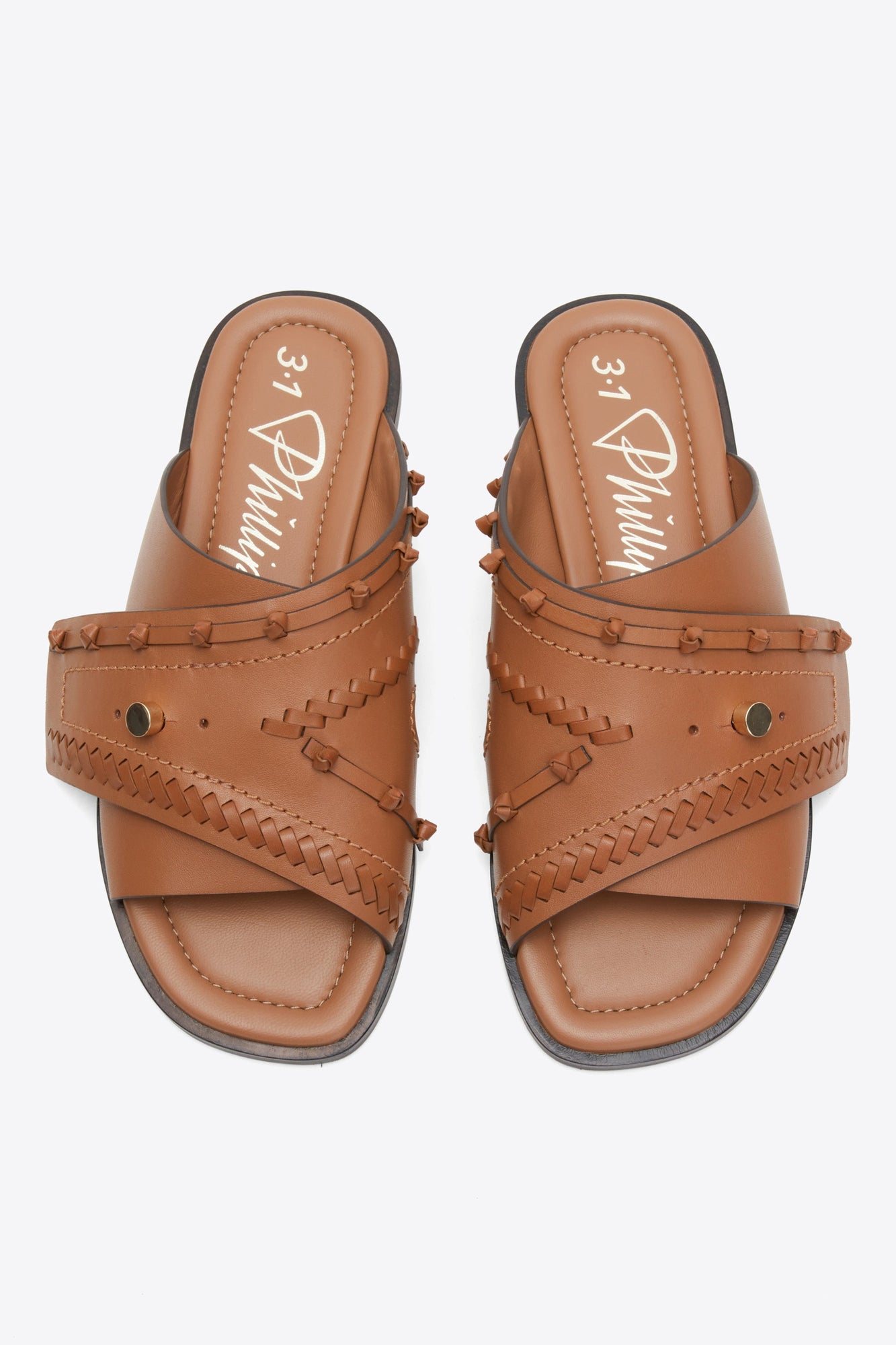 Crossover Slide Sandal with Leather Craft | Camel