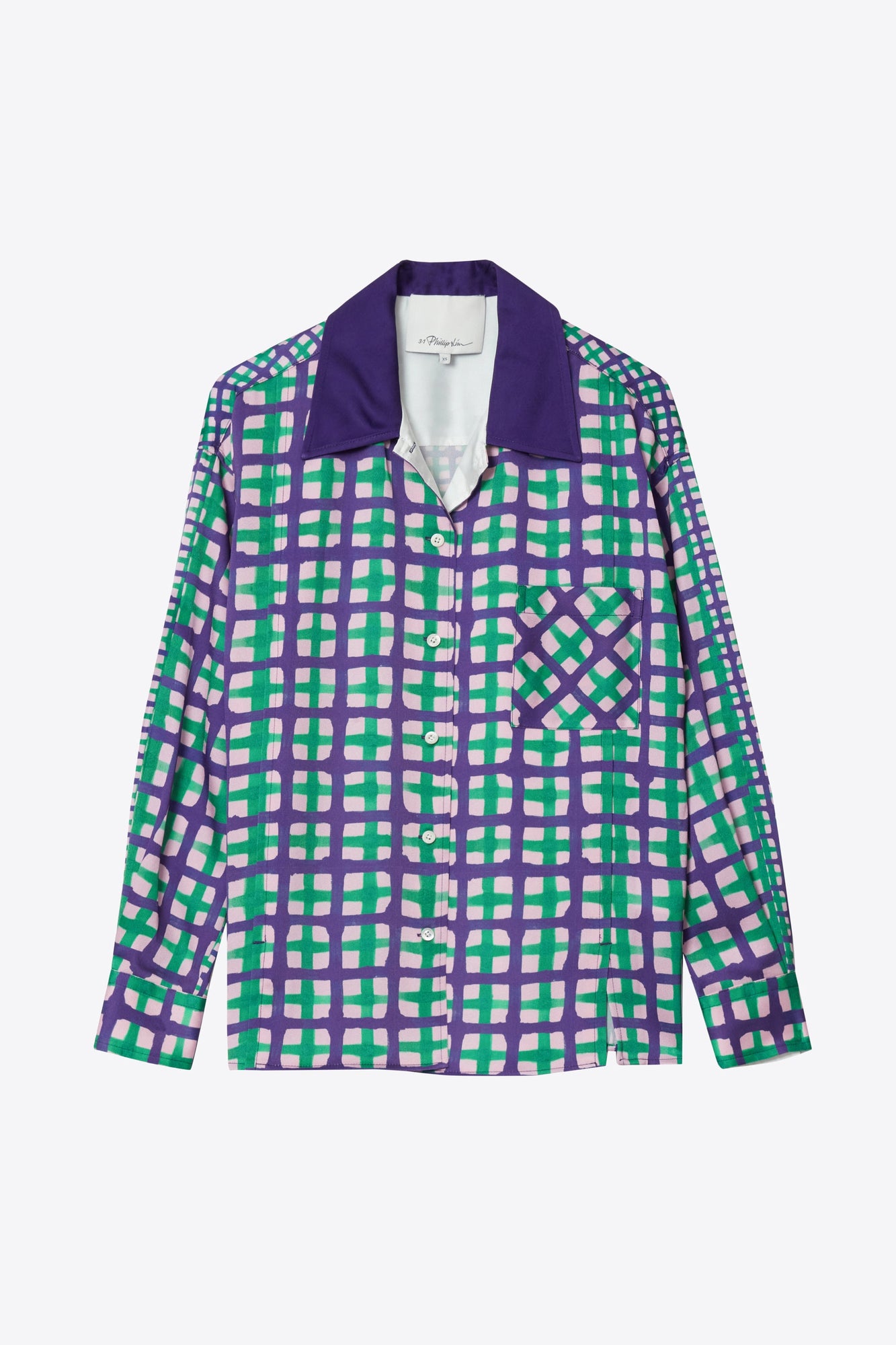 Long Sleeve Printed Satin Camp Shirt | Orchid Multi