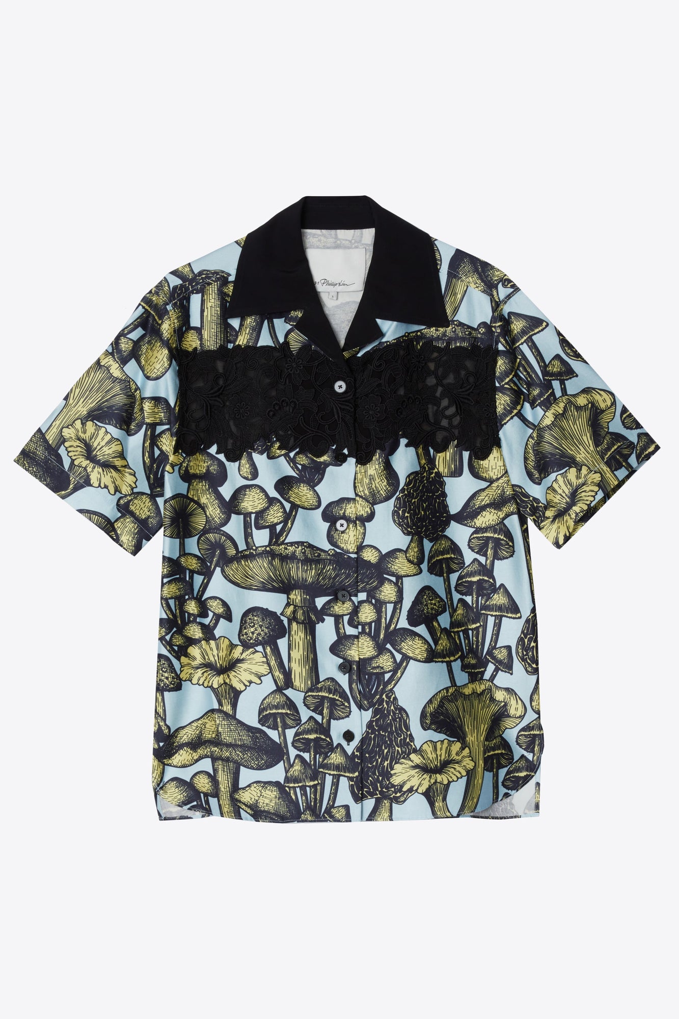Ethereal Mushroom Camp Shirt With Lace | Sky Blue Multi