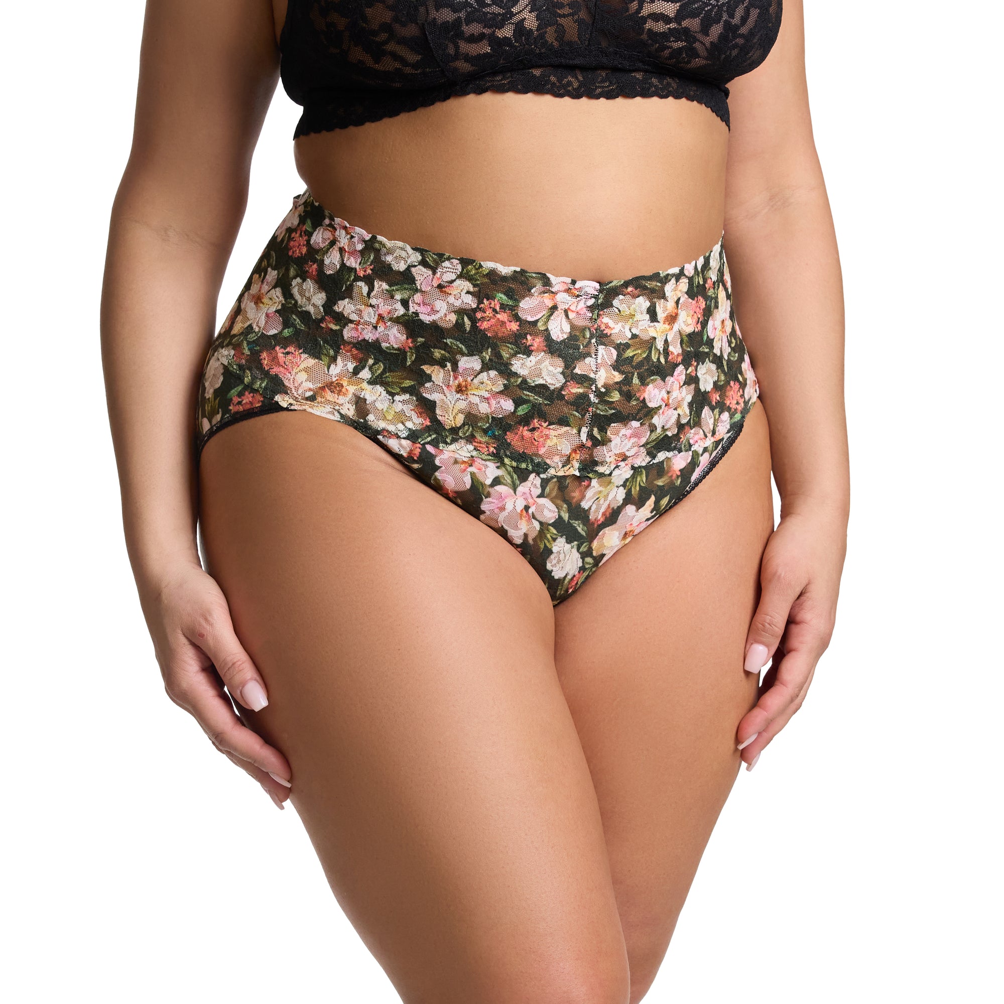 Plus Size Retro V-Kini | Dark Room Blooms (Black)