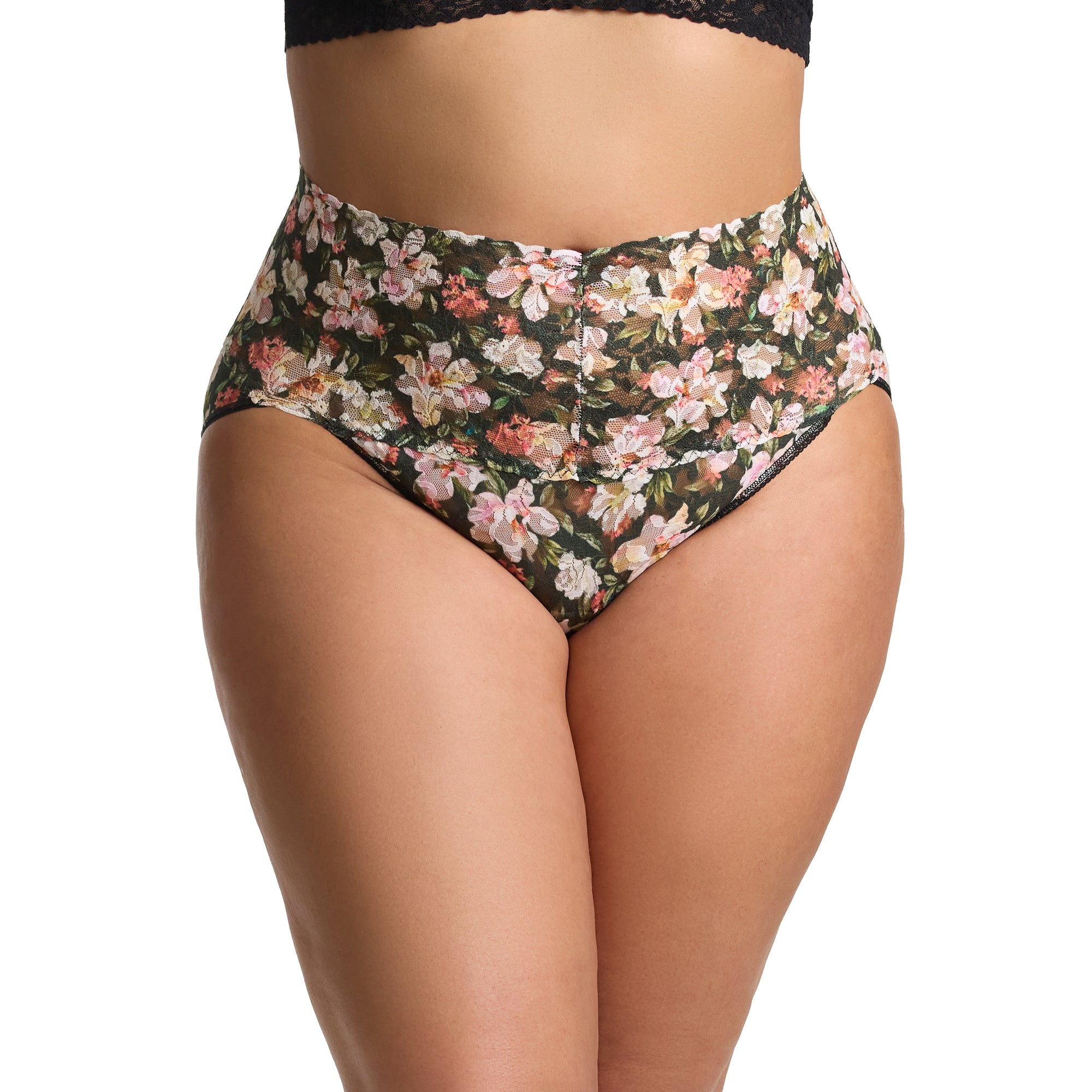Plus Size Retro V-Kini | Dark Room Blooms (Black)