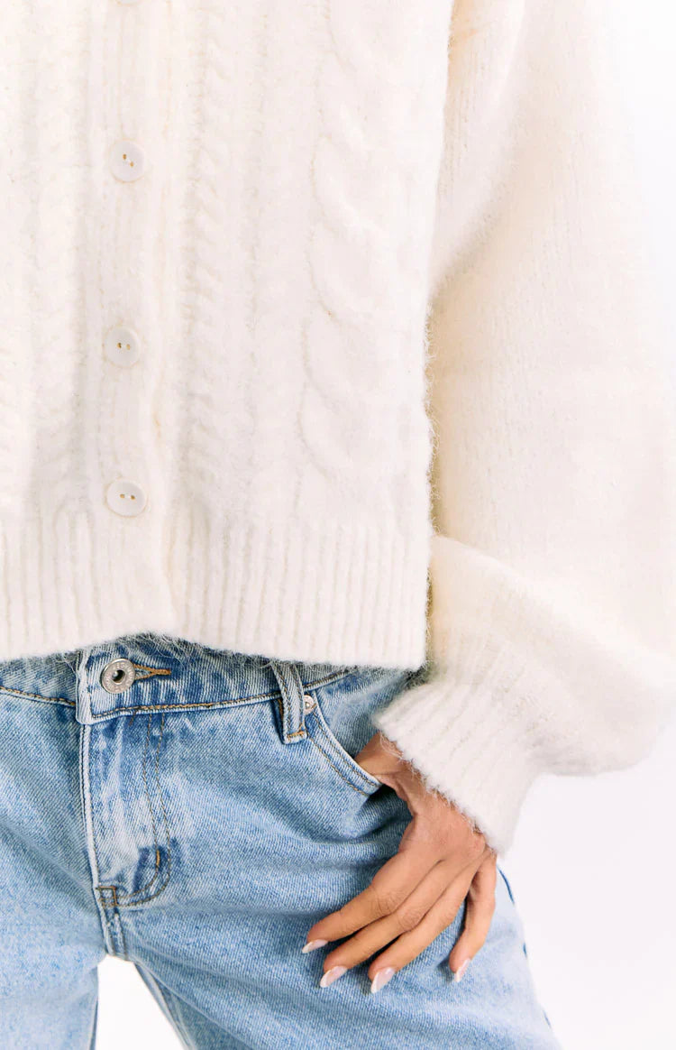 Percy Cable Knit Cardigan | Cream