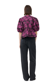 Pink Botanical Jacquard Peplum Blouse | Cone Flower