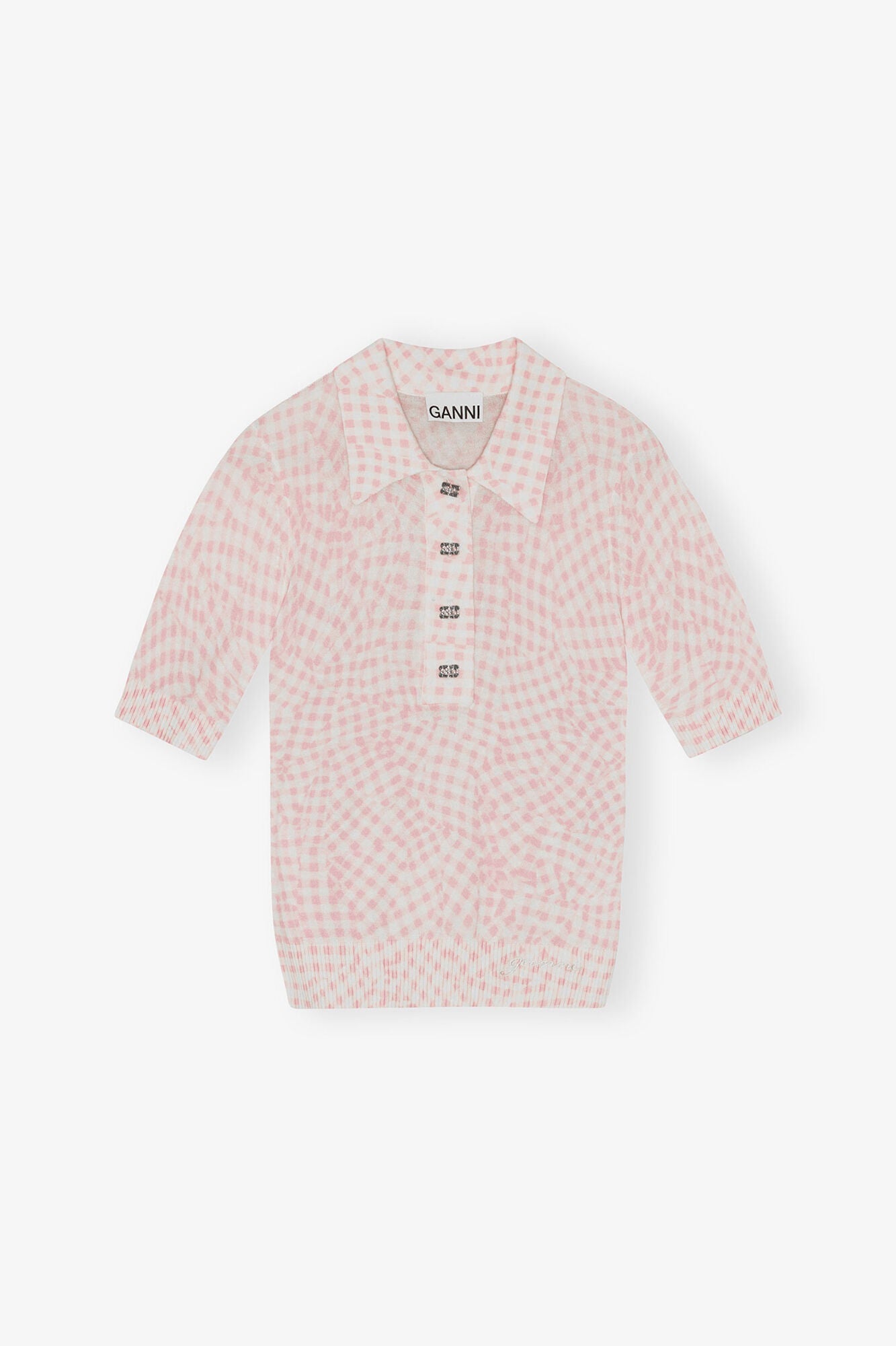 Pink Sheer Cotton Printed Polo Shirt | Bleached Mauve
