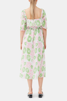 Pleated Georgette Midi Smock Dress | Pink Tulle