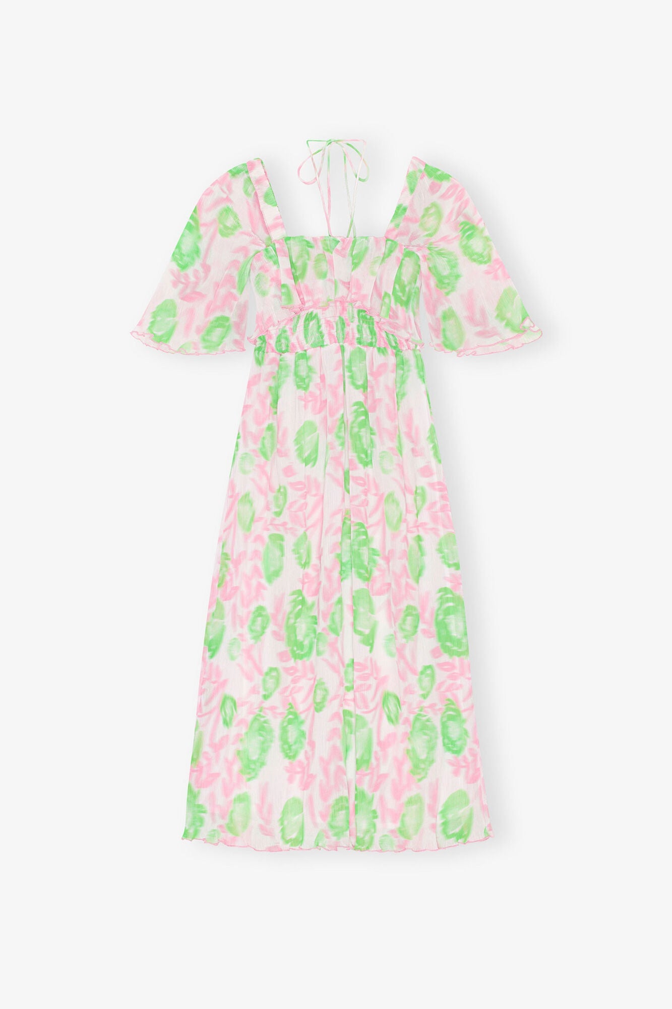 Pleated Georgette Midi Smock Dress | Pink Tulle