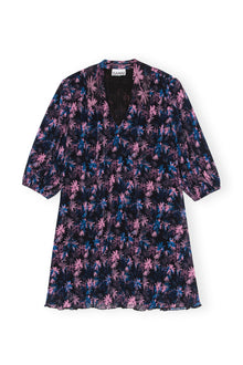 Pleated Georgette Mini Dress | Daisy Spray Lilac Sachet