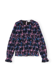 Pleated Georgette Smock Blouse | Daisy Spray Lilac Sachet