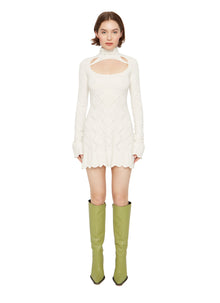 Womens | Pointelle Knit Turtleneck Dress | White