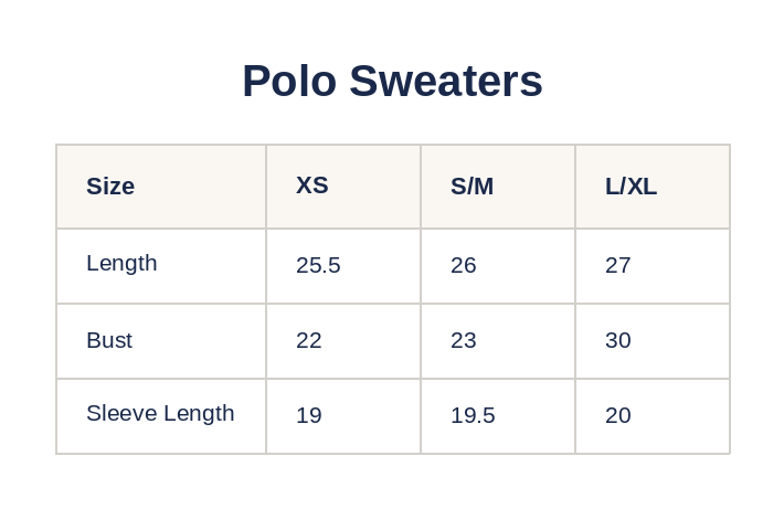 Product size guide