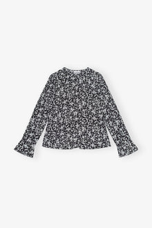 Printed Crepe O neck Blouse | Black