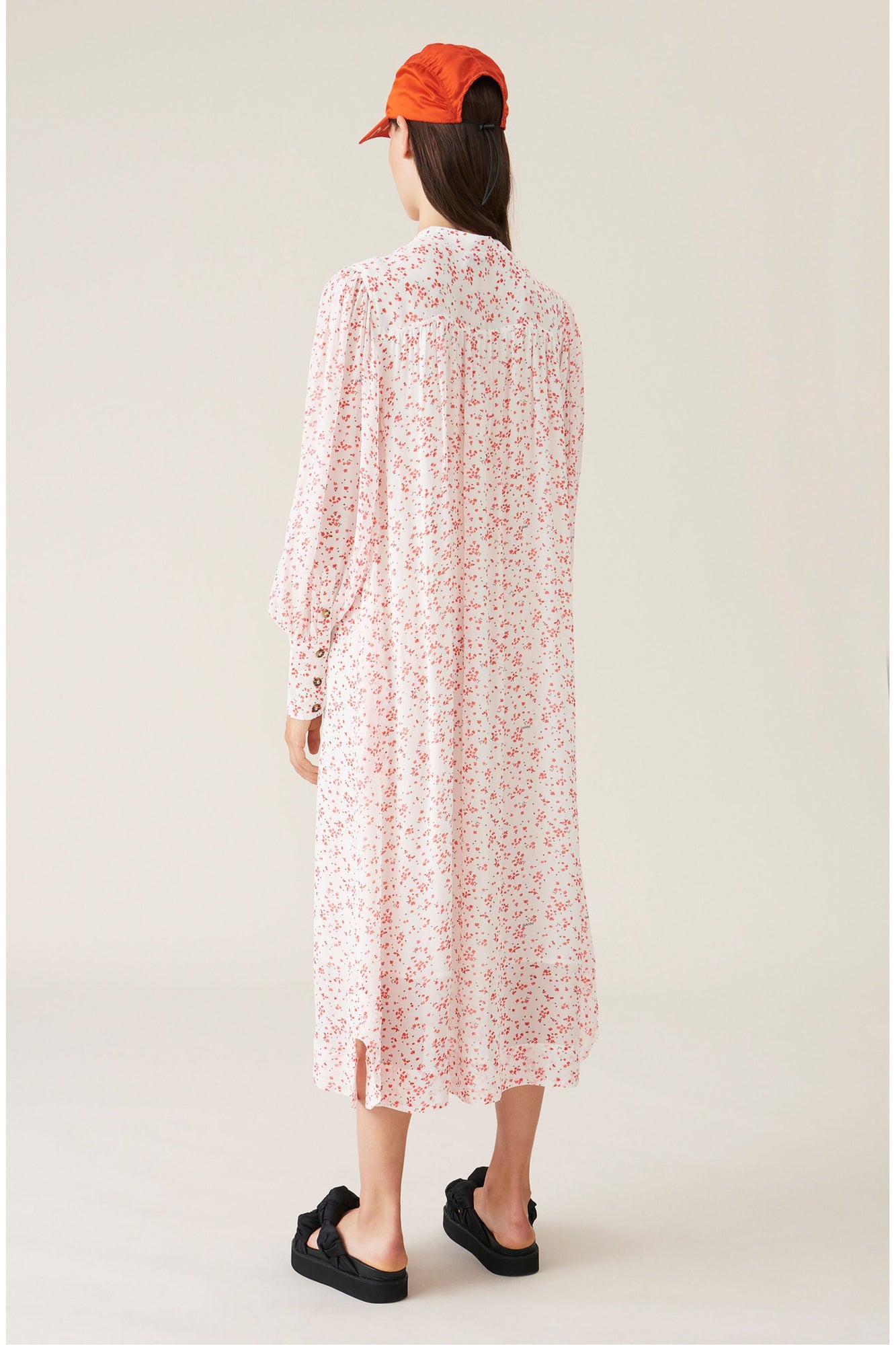 Printed Georgette Midi Dress | Egret