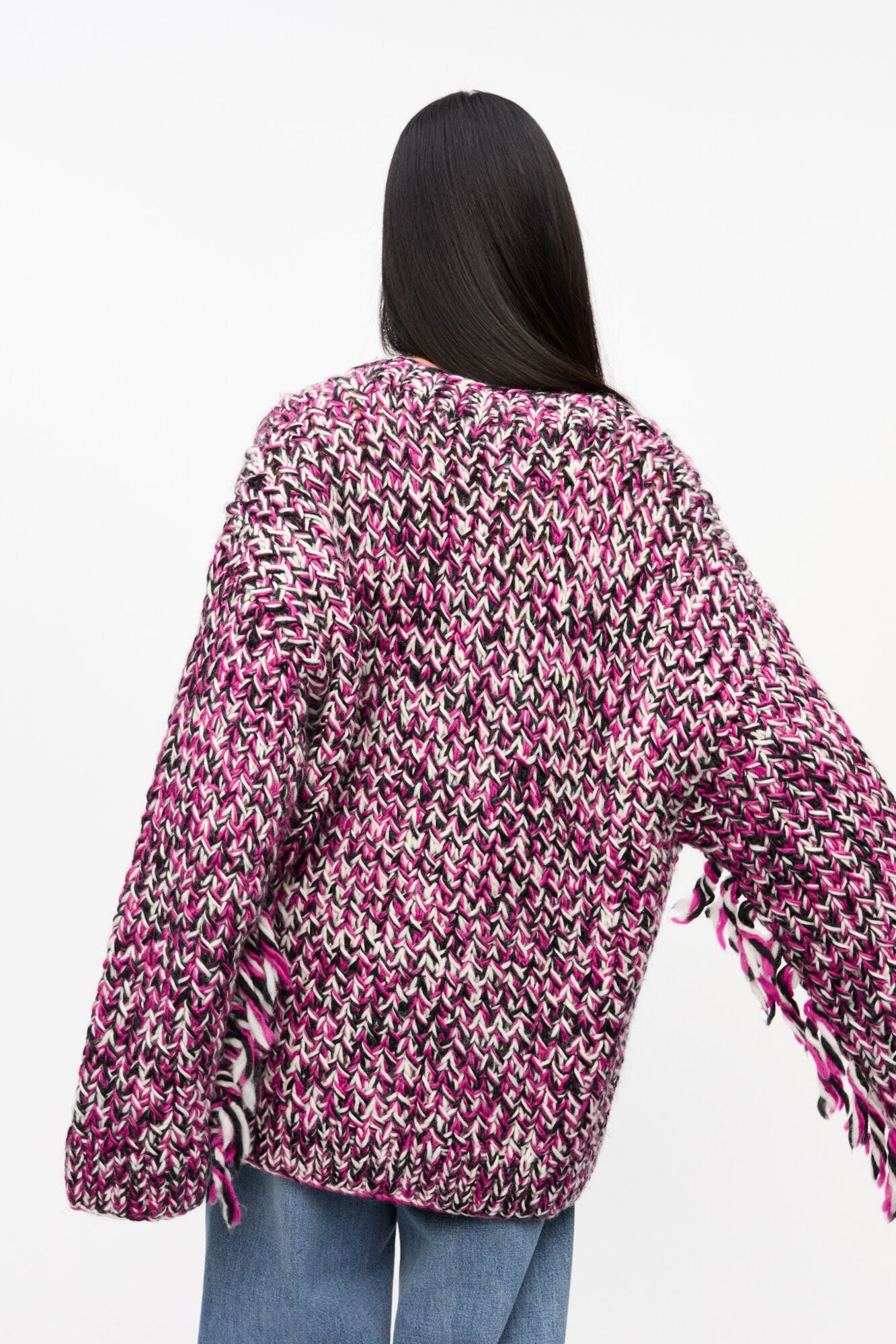 Purple Fringe Wool Handknit Cardigan | Boysenberry