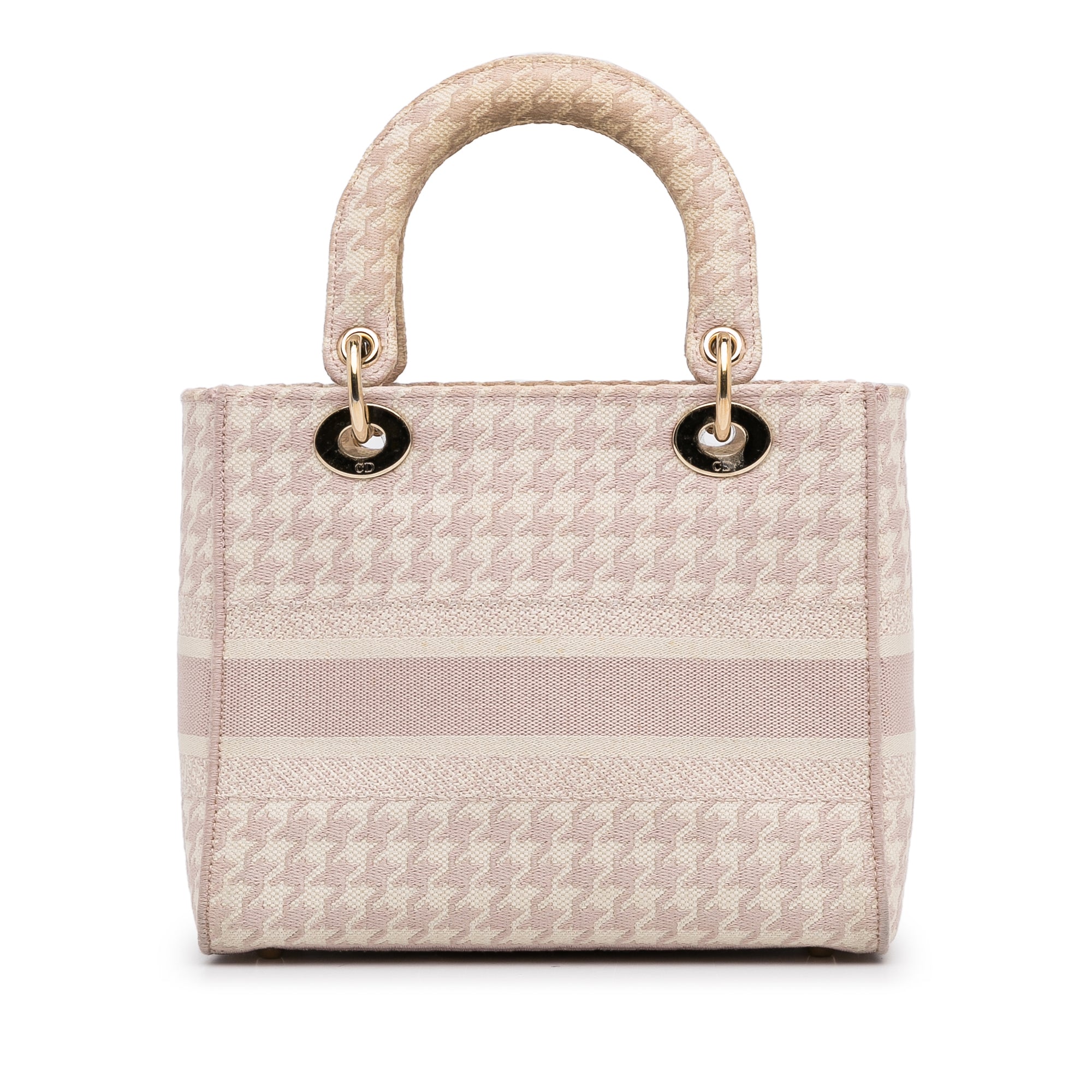 Dior | Pre-Owned Medium Embroidered Canvas Houndstooth Lady D Lite | Pink/Light Pink