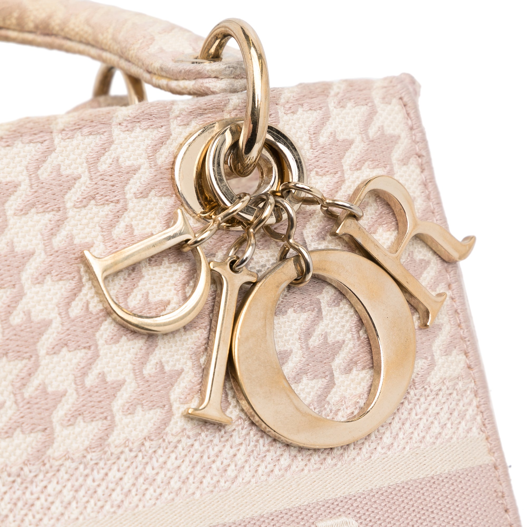 Dior | Pre-Owned Medium Embroidered Canvas Houndstooth Lady D Lite | Pink/Light Pink